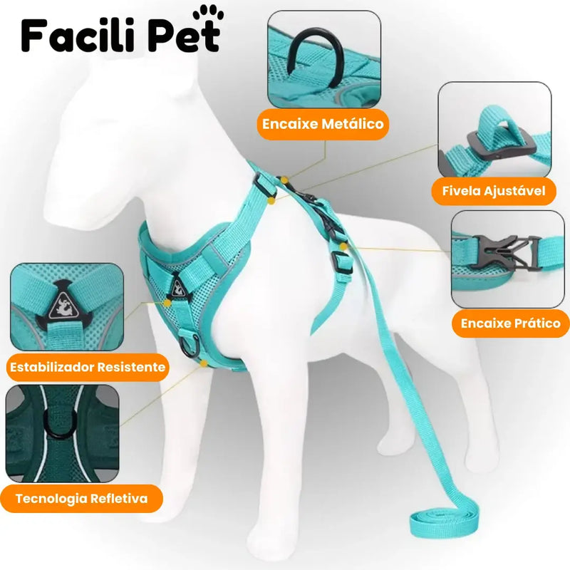 Coleira Peitoral Antissufoco FaciliPet® – Passeio Controlado Sem Machucar Seu Pet