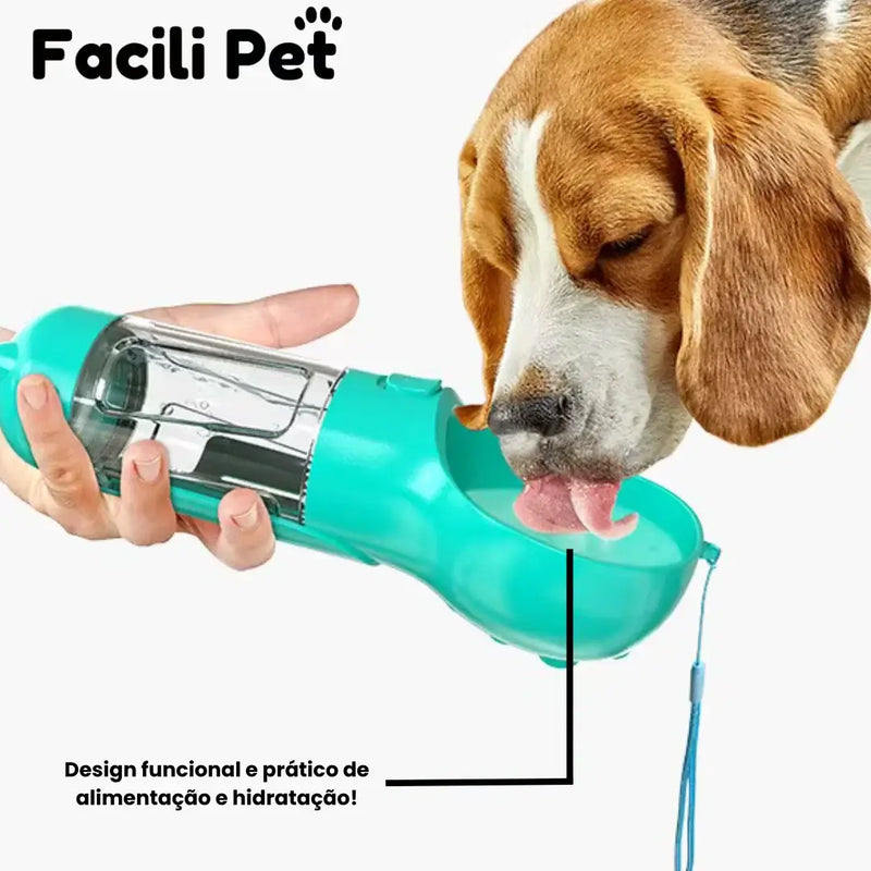 Garrafa 4 em 1 Multi-Funções pra Passeios - Compartimento de água e comida, Porta sacola e pá cata-caca